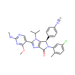 [C-]#[N+]c1ccc([C@@H]2c3c(nc(-c4cnc(NC)nc4OC)n3C(C)C)C(=O)N2c2cc(Cl)ccc2C)cc1 ZINC000169705439