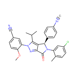 [C-]#[N+]c1ccc([C@@H]2c3c(nn(-c4cc(C#N)ccc4OC)c3C(C)C)C(=O)N2c2cc(Cl)ccc2C)cc1 ZINC000230576023
