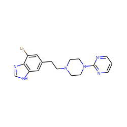 Brc1cc(CCN2CCN(c3ncccn3)CC2)cc2[nH]cnc12 ZINC000045498030
