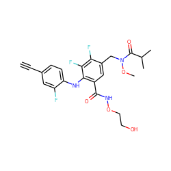 C#Cc1ccc(Nc2c(C(=O)NOCCO)cc(CN(OC)C(=O)C(C)C)c(F)c2F)c(F)c1 ZINC000096175824