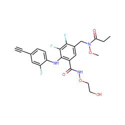 C#Cc1ccc(Nc2c(C(=O)NOCCO)cc(CN(OC)C(=O)CC)c(F)c2F)c(F)c1 ZINC000096175823
