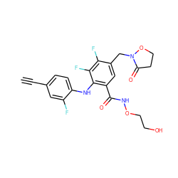 C#Cc1ccc(Nc2c(C(=O)NOCCO)cc(CN3OCCC3=O)c(F)c2F)c(F)c1 ZINC000038269424