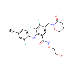 C#Cc1ccc(Nc2c(C(=O)NOCCO)cc(CN3OCCCC3=O)c(F)c2F)c(F)c1 ZINC000034637317