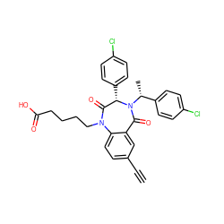 C#Cc1ccc2c(c1)C(=O)N([C@H](C)c1ccc(Cl)cc1)[C@@H](c1ccc(Cl)cc1)C(=O)N2CCCCC(=O)O ZINC000036184578