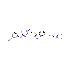 C#Cc1cccc(NC(=O)Nc2nnc(Sc3ncnc4cc(OCCCN5CCOCC5)ccc34)s2)c1 ZINC000084759347