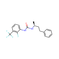 C[C@@H](CCc1ccccc1)NC(=O)Nc1cccc(C(F)(F)F)c1F ZINC000072114868