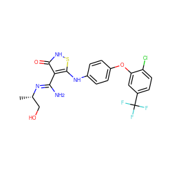 C[C@@H](CO)/N=C(\N)c1c(Nc2ccc(Oc3cc(C(F)(F)F)ccc3Cl)cc2)s[nH]c1=O ZINC000034802703