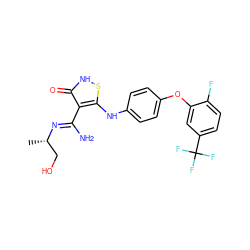 C[C@@H](CO)/N=C(\N)c1c(Nc2ccc(Oc3cc(C(F)(F)F)ccc3F)cc2)s[nH]c1=O ZINC000034802682