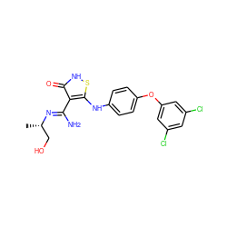 C[C@@H](CO)/N=C(\N)c1c(Nc2ccc(Oc3cc(Cl)cc(Cl)c3)cc2)s[nH]c1=O ZINC000034802674