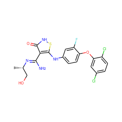 C[C@@H](CO)/N=C(\N)c1c(Nc2ccc(Oc3cc(Cl)ccc3Cl)c(F)c2)s[nH]c1=O ZINC000034802688