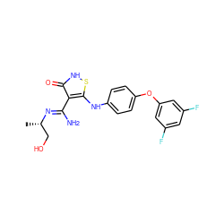 C[C@@H](CO)/N=C(\N)c1c(Nc2ccc(Oc3cc(F)cc(F)c3)cc2)s[nH]c1=O ZINC000034802676