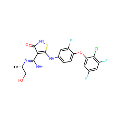 C[C@@H](CO)/N=C(\N)c1c(Nc2ccc(Oc3cc(F)cc(F)c3Cl)c(F)c2)s[nH]c1=O ZINC000034802657