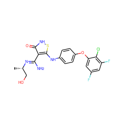 C[C@@H](CO)/N=C(\N)c1c(Nc2ccc(Oc3cc(F)cc(F)c3Cl)cc2)s[nH]c1=O ZINC000034802655