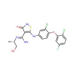 C[C@@H](CO)/N=C(\N)c1c(Nc2ccc(Oc3cc(F)ccc3Cl)c(Cl)c2)s[nH]c1=O ZINC000034802692