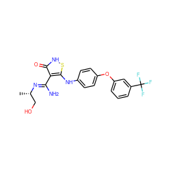 C[C@@H](CO)/N=C(\N)c1c(Nc2ccc(Oc3cccc(C(F)(F)F)c3)cc2)s[nH]c1=O ZINC000034802694