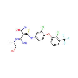 C[C@@H](CO)/N=C(\N)c1c(Nc2ccc(Oc3cccc(C(F)(F)F)c3Cl)c(Cl)c2)s[nH]c1=O ZINC000034802721