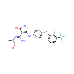 C[C@@H](CO)/N=C(\N)c1c(Nc2ccc(Oc3cccc(C(F)(F)F)c3Cl)cc2)s[nH]c1=O ZINC000034802698