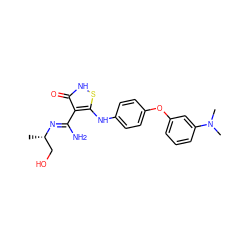 C[C@@H](CO)/N=C(\N)c1c(Nc2ccc(Oc3cccc(N(C)C)c3)cc2)s[nH]c1=O ZINC000034802717