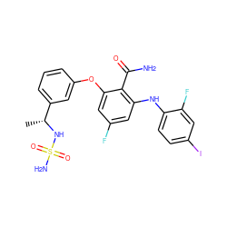 C[C@@H](NS(N)(=O)=O)c1cccc(Oc2cc(F)cc(Nc3ccc(I)cc3F)c2C(N)=O)c1 ZINC000653782705