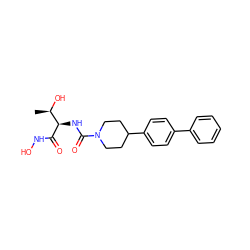 C[C@@H](O)[C@@H](NC(=O)N1CCC(c2ccc(-c3ccccc3)cc2)CC1)C(=O)NO ZINC000066079891