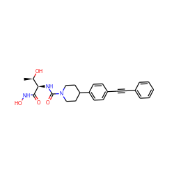 C[C@@H](O)[C@@H](NC(=O)N1CCC(c2ccc(C#Cc3ccccc3)cc2)CC1)C(=O)NO ZINC000066098688