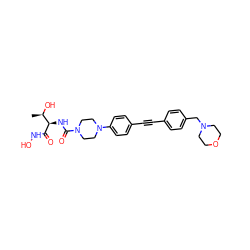 C[C@@H](O)[C@@H](NC(=O)N1CCN(c2ccc(C#Cc3ccc(CN4CCOCC4)cc3)cc2)CC1)C(=O)NO ZINC000066075016