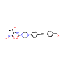 C[C@@H](O)[C@@H](NC(=O)N1CCN(c2ccc(C#Cc3ccc(CO)cc3)cc2)CC1)C(=O)NO ZINC000066074512