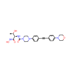 C[C@@H](O)[C@@H](NC(=O)N1CCN(c2ccc(C#Cc3ccc(N4CCOCC4)cc3)cc2)CC1)C(=O)NO ZINC000066078977