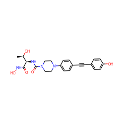 C[C@@H](O)[C@@H](NC(=O)N1CCN(c2ccc(C#Cc3ccc(O)cc3)cc2)CC1)C(=O)NO ZINC000066073995