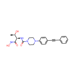 C[C@@H](O)[C@@H](NC(=O)N1CCN(c2ccc(C#Cc3ccccc3)cc2)CC1)C(=O)NO ZINC000066098689