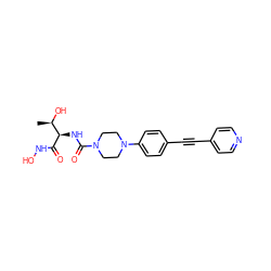 C[C@@H](O)[C@@H](NC(=O)N1CCN(c2ccc(C#Cc3ccncc3)cc2)CC1)C(=O)NO ZINC000066079898