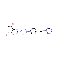 C[C@@H](O)[C@@H](NC(=O)N1CCN(c2ccc(C#Cc3cnccn3)cc2)CC1)C(=O)NO ZINC000066066349