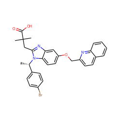 C[C@@H](c1ccc(Br)cc1)n1c(CC(C)(C)C(=O)O)nc2cc(OCc3ccc4ccccc4n3)ccc21 ZINC000219463472
