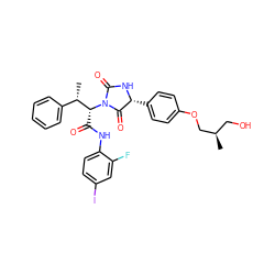 C[C@@H](c1ccccc1)[C@@H](C(=O)Nc1ccc(I)cc1F)N1C(=O)N[C@H](c2ccc(OC[C@H](C)CO)cc2)C1=O ZINC000096906866
