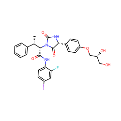 C[C@@H](c1ccccc1)[C@@H](C(=O)Nc1ccc(I)cc1F)N1C(=O)N[C@H](c2ccc(OC[C@H](O)CO)cc2)C1=O ZINC000068150904