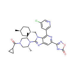 C[C@@H]1CN(C(=O)C2CC2)C[C@@H](C)N1c1nc2cc(-c3noc(=O)[nH]3)nc(-c3cncc(Cl)c3)c2n1C[C@H]1CC[C@H](C)CC1 ZINC000261173002