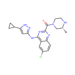 C[C@@H]1CN(C(=O)c2nc(Nc3cc(C4CC4)[nH]n3)c3cc(Cl)ccc3n2)CCN1 ZINC001772634697