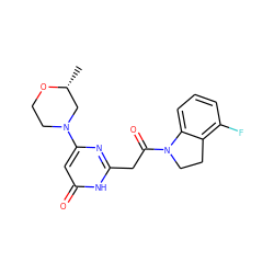 C[C@@H]1CN(c2cc(=O)[nH]c(CC(=O)N3CCc4c(F)cccc43)n2)CCO1 ZINC000147067314