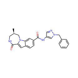 C[C@@H]1CNC(=O)c2cc3ccc(C(=O)Nc4cnn(Cc5ccccc5)c4)cc3n2C1 ZINC000218275172