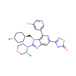 C[C@@H]1COCCN1c1nc2cc(-c3noc(=O)[nH]3)nc(-c3cncc(Cl)c3)c2n1C[C@H]1CC[C@H](C)CC1 ZINC000261175816