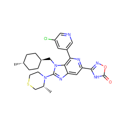C[C@@H]1CSCCN1c1nc2cc(-c3noc(=O)[nH]3)nc(-c3cncc(Cl)c3)c2n1C[C@H]1CC[C@H](C)CC1 ZINC000261146812