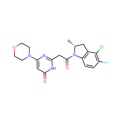 C[C@@H]1Cc2c(ccc(F)c2Cl)N1C(=O)Cc1nc(N2CCOCC2)cc(=O)[nH]1 ZINC000146979974