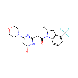 C[C@@H]1Cc2c(cccc2C(F)(F)F)N1C(=O)Cc1nc(N2CCOCC2)cc(=O)[nH]1 ZINC000147061030