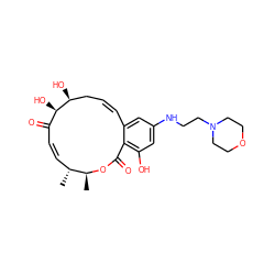 C[C@@H]1OC(=O)c2c(O)cc(NCCN3CCOCC3)cc2/C=C/C[C@H](O)[C@H](O)C(=O)/C=C\[C@H]1C ZINC000201701486
