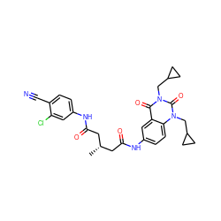 C[C@H](CC(=O)Nc1ccc(C#N)c(Cl)c1)CC(=O)Nc1ccc2c(c1)c(=O)n(CC1CC1)c(=O)n2CC1CC1 ZINC000221389399