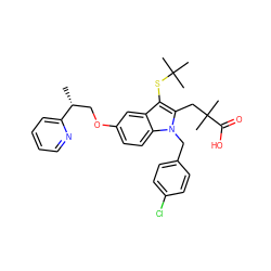 C[C@H](COc1ccc2c(c1)c(SC(C)(C)C)c(CC(C)(C)C(=O)O)n2Cc1ccc(Cl)cc1)c1ccccn1 ZINC000026468213