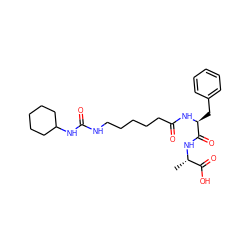 C[C@H](NC(=O)[C@H](Cc1ccccc1)NC(=O)CCCCCNC(=O)NC1CCCCC1)C(=O)O ZINC000036330715
