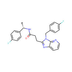 C[C@H](NC(=O)CCc1nc2cccnc2n1Cc1ccc(F)cc1)c1ccc(F)cc1 ZINC001772636386