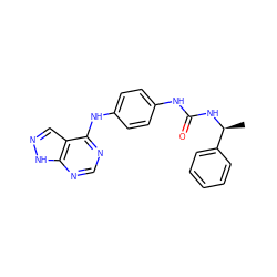 C[C@H](NC(=O)Nc1ccc(Nc2ncnc3[nH]ncc23)cc1)c1ccccc1 ZINC000095589679