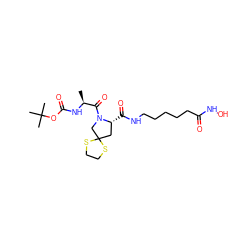 C[C@H](NC(=O)OC(C)(C)C)C(=O)N1CC2(C[C@H]1C(=O)NCCCCCC(=O)NO)SCCS2 ZINC000072126964